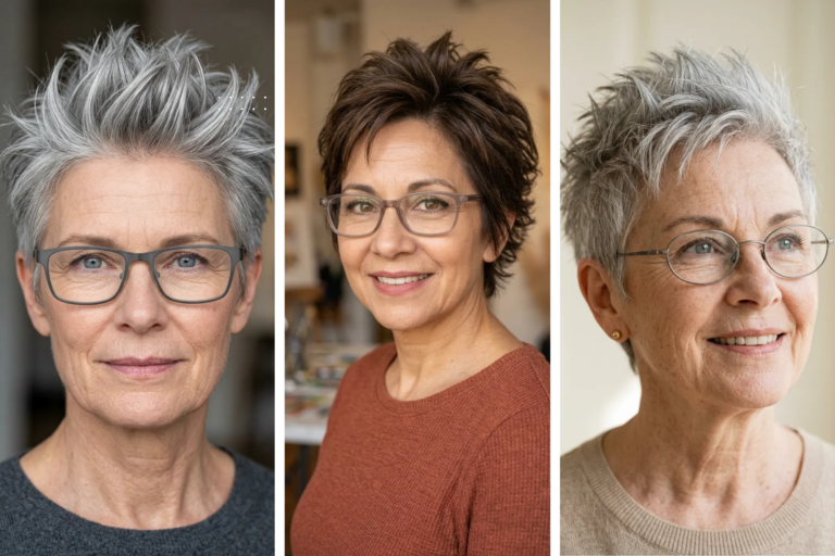 12 Short Spiky Haircuts for Women Over 50 With Glasses for Confident Style